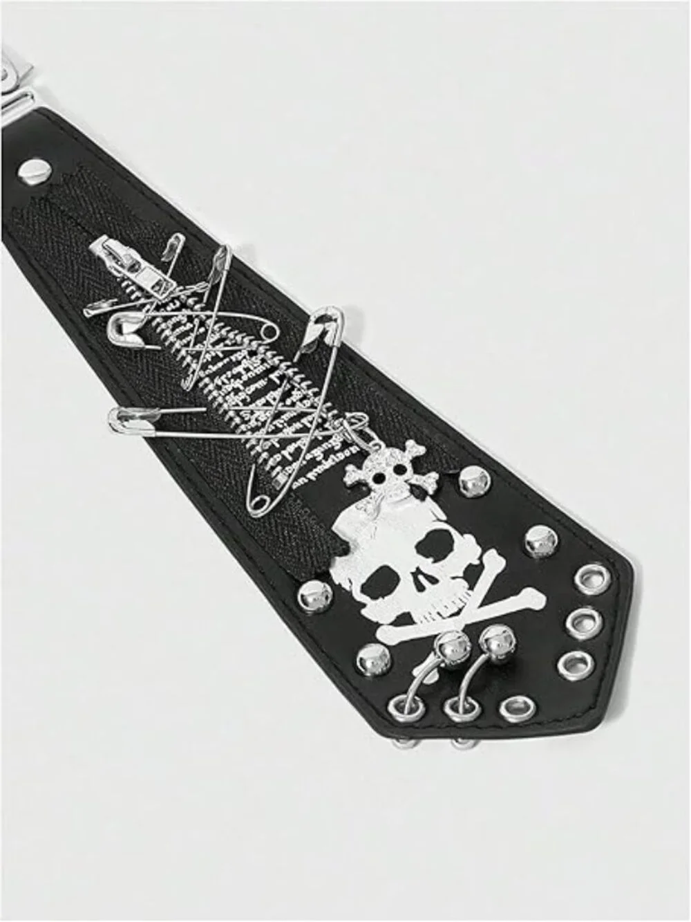 NEW Skull Studded Faux Leather Necktie Goth Punk‎ Neck Ties Y2k Party Emo Gothic